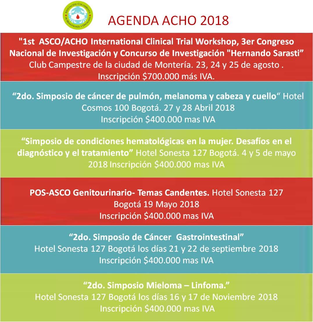 Eventos 2018 Asociación Colombiana #Hematologia y #Oncologia #ACHO