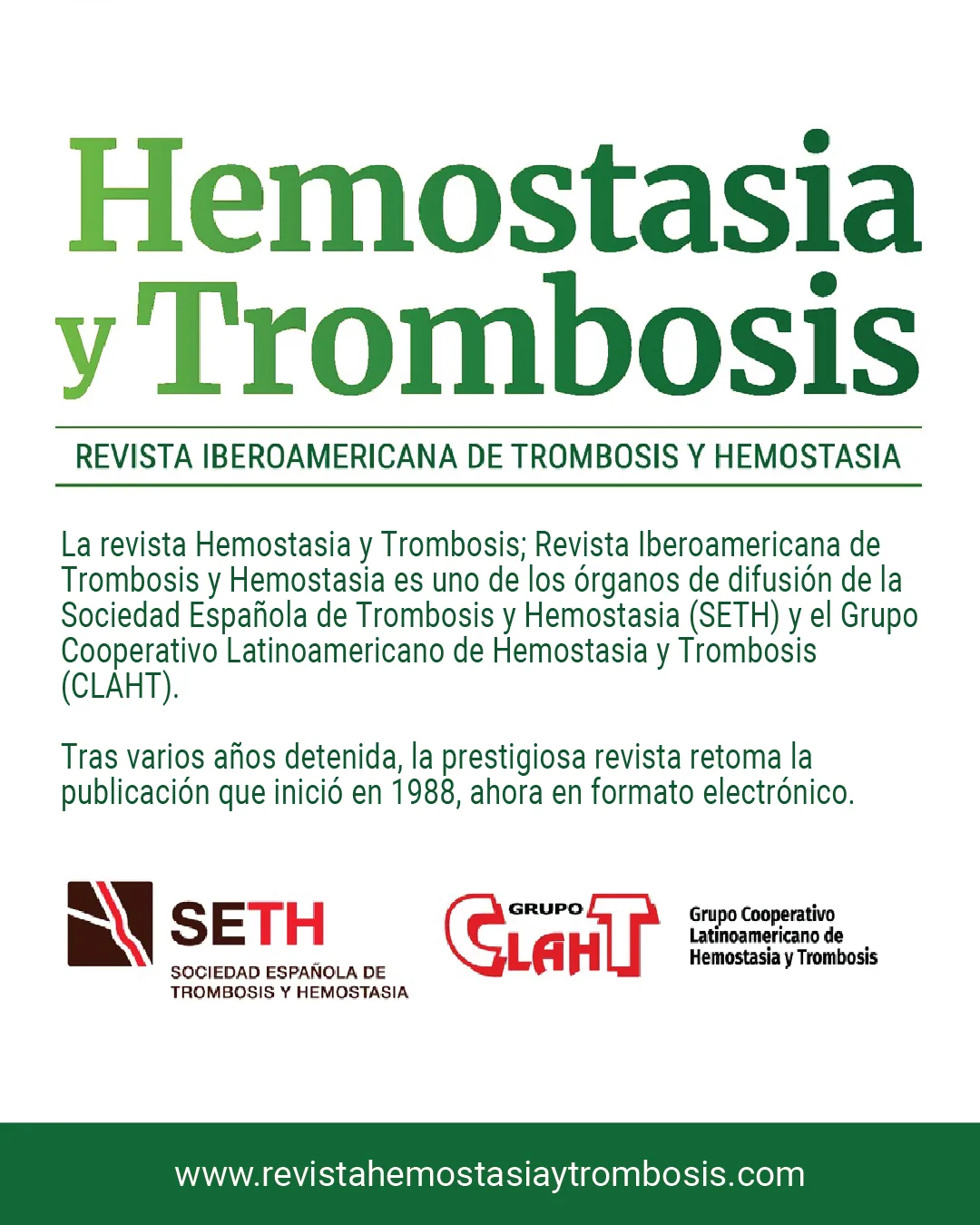 Revista Hemostasia y Trombosis reanuda su publicación en formato digital