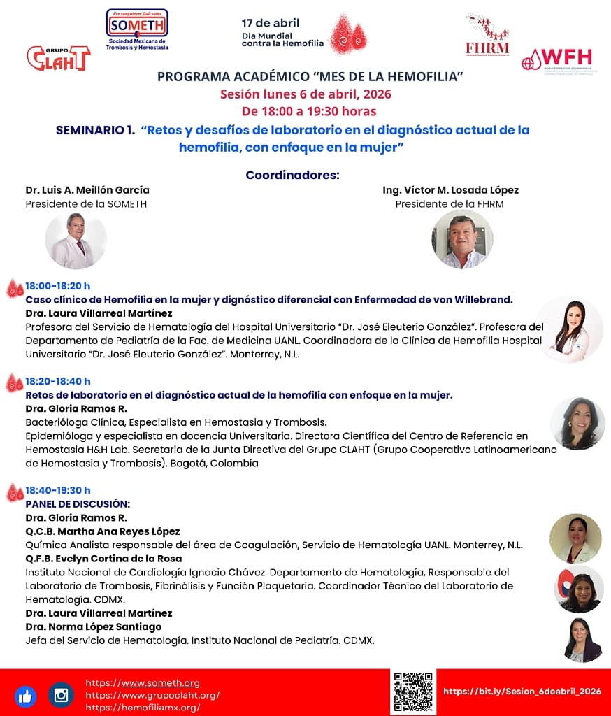 Seminario abordará los retos actuales del diagnóstico de la hemofilia con enfoque en la mujer